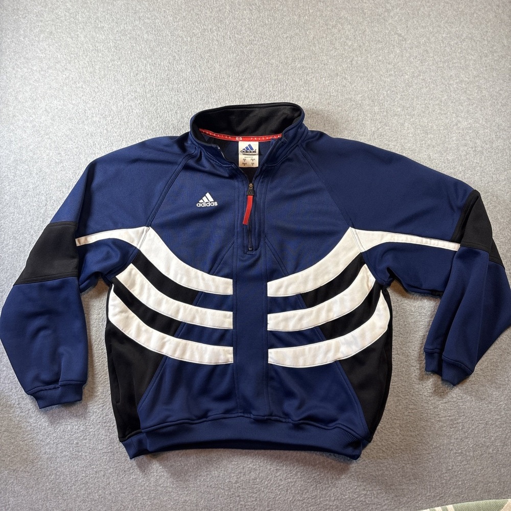 VINTAGE Adidas Predator Soccer Quarter Zip Warm Up Pullover Navy Sz M "A-Dub"